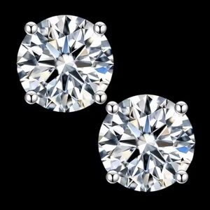 3 Carats EACH Moissanite Stud Sterling Silver Earrings, 6ctw, D Color VVS1
